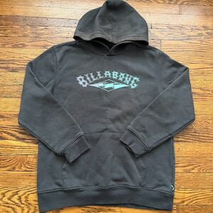 Billabong Hoodie Boys Large Faded Black Logo Spell Out Skate Grunge Boxy Y2K